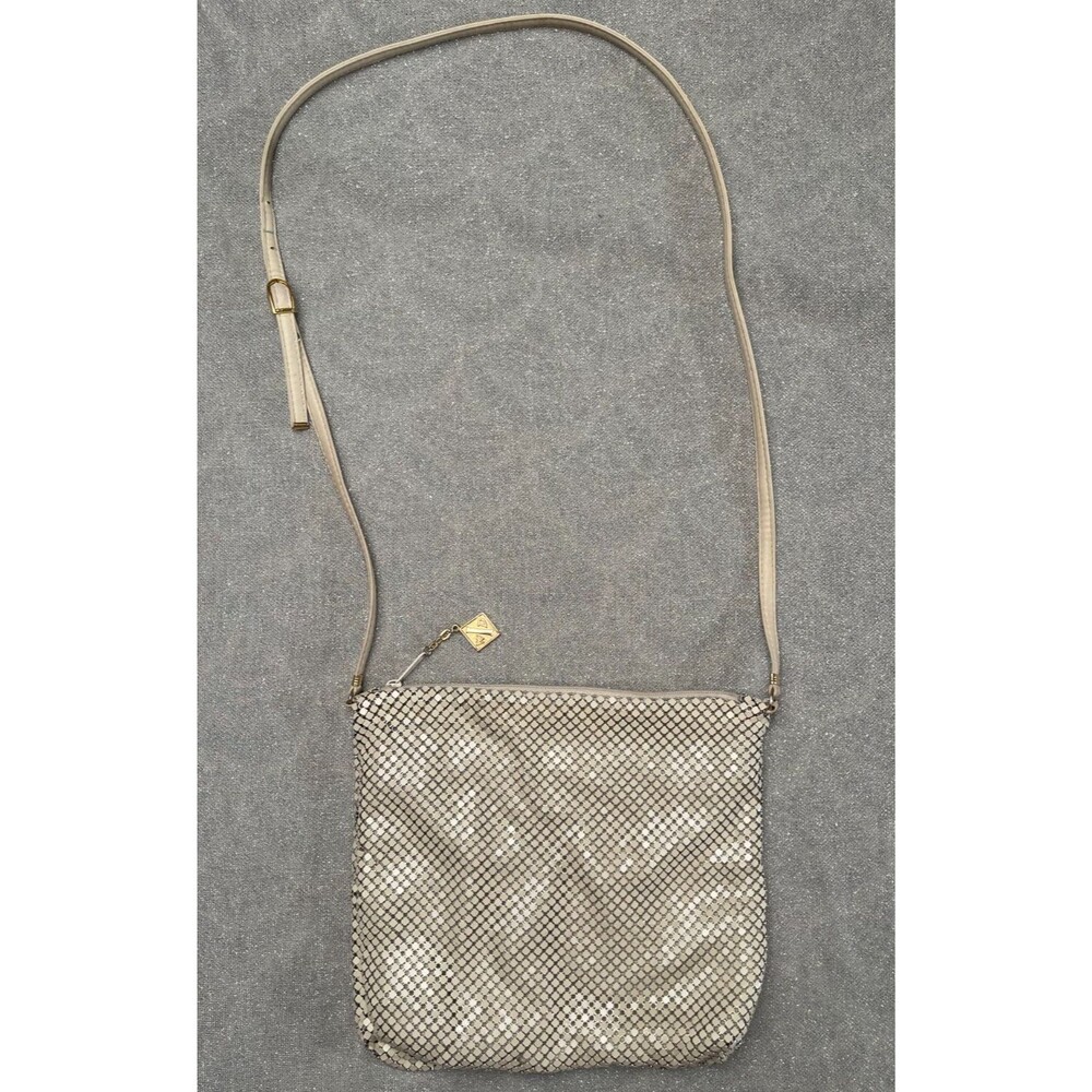 Vintage 80s Whiting & Davis Bisque Mesh Purse 1980s Retro Disco Ivory Cream Bag